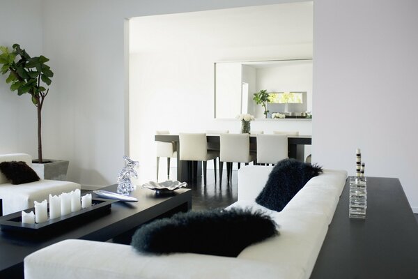 Living room interior in black and white