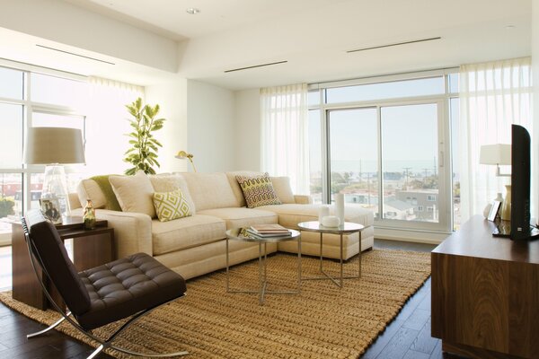 City apartment with an interior in bright colors