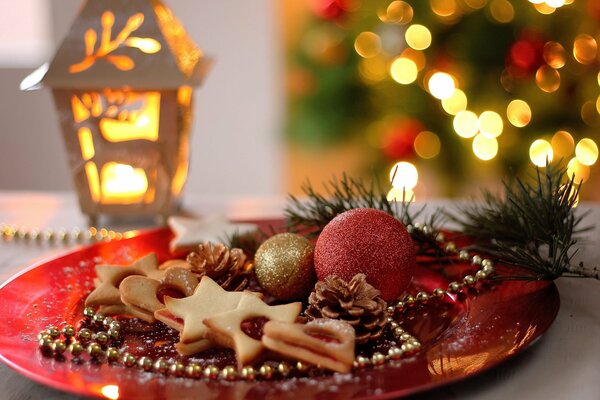 Ambiance de Noël. Lampe de poche allumée