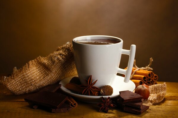 Beautifully decorated cup with hot chocolate