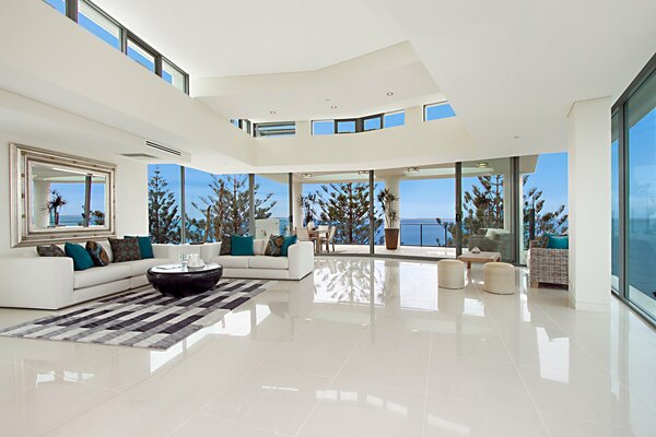 White interior on the terrace near the water