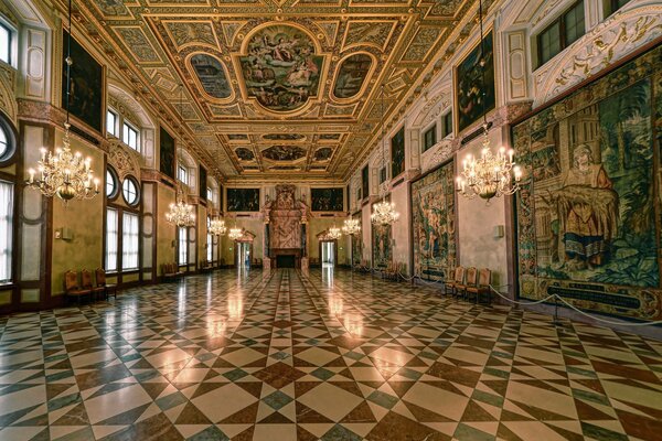 Munich Bavaria Royal Hall high ceilings with paintings chandeliers