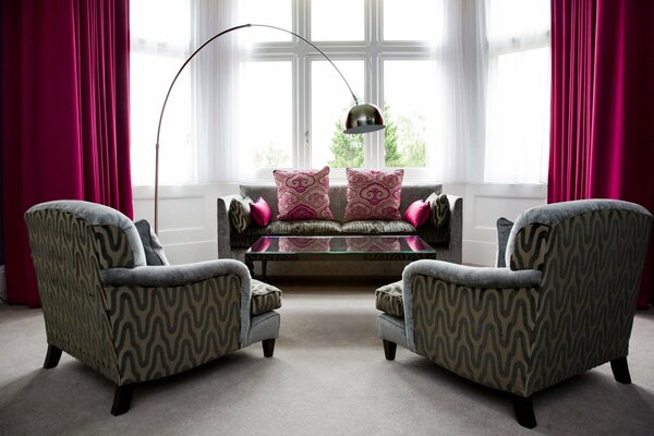 Interior design of the room in pink tones