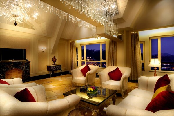 Elegant living room with red pillows