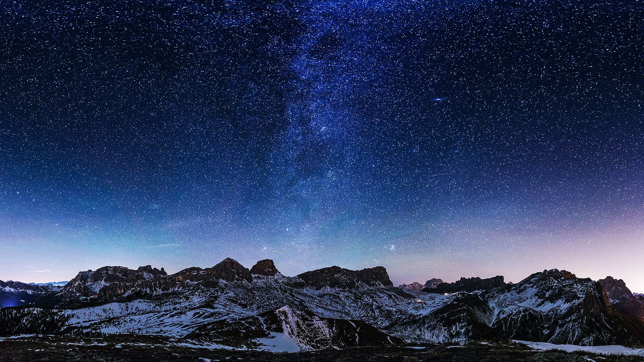 voie lactée montagnes neige étoiles espace mystère