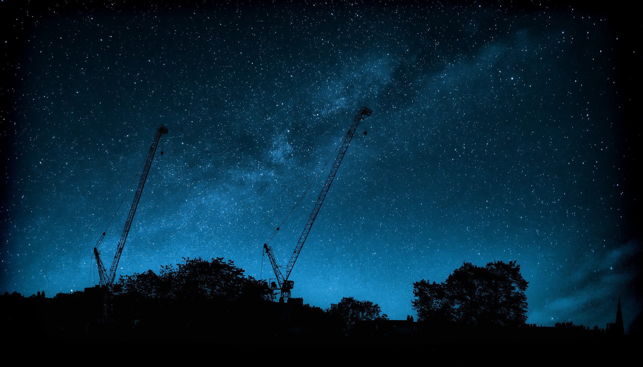 via lattea gru alberi silhouette stelle spazio