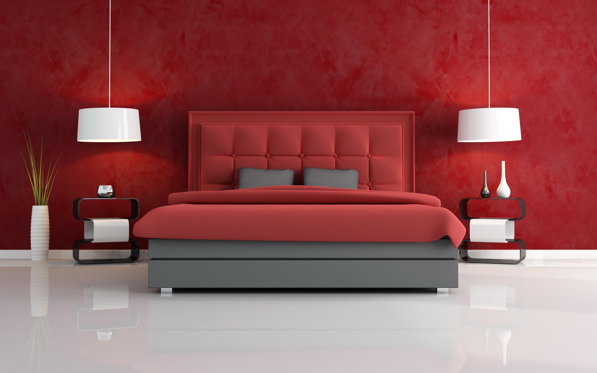 letto vasi bianco camera stile rosso