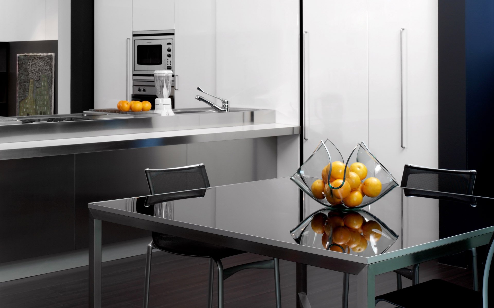 intérieur chambre appartement design style fruits oranges cuisine gris