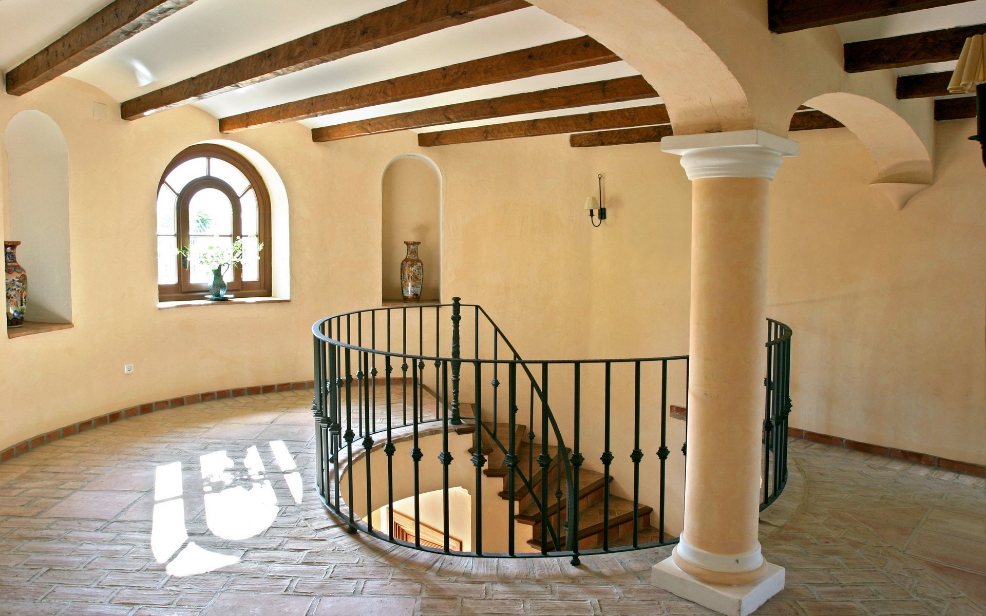 intérieur chambre appartement design style escalier marches brun