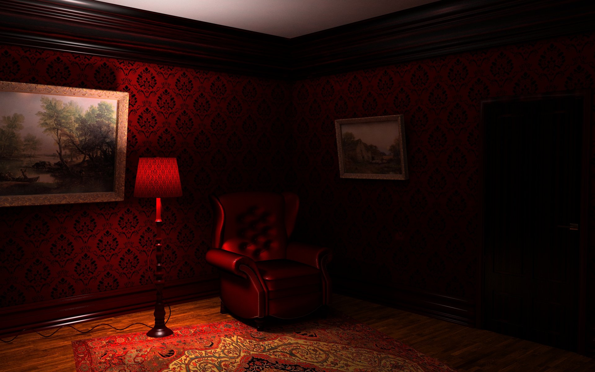 armchair lamp carpet room light night