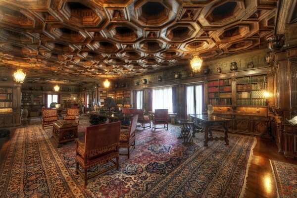 Library with antique furniture