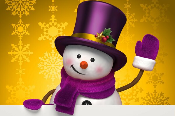 Graphic Snowman on a yellow background