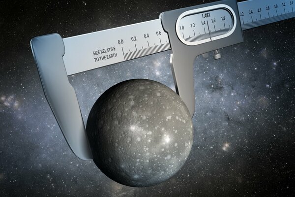 Measuring the moon with a caliper on the background of the starry sky