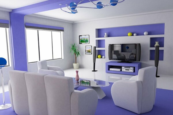 Light interior design room in bright colors