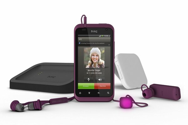 Purple Htc Phone with Accessories