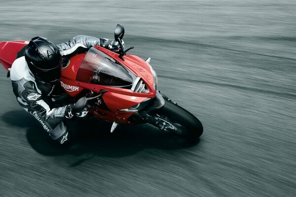 Sporty red motorcycle on the road