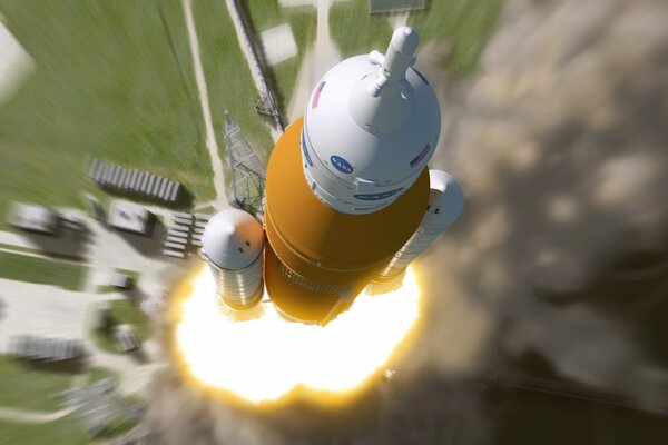 A spacecraft taking off on a nasa rocket