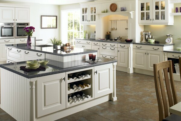 Spacious kitchen in white