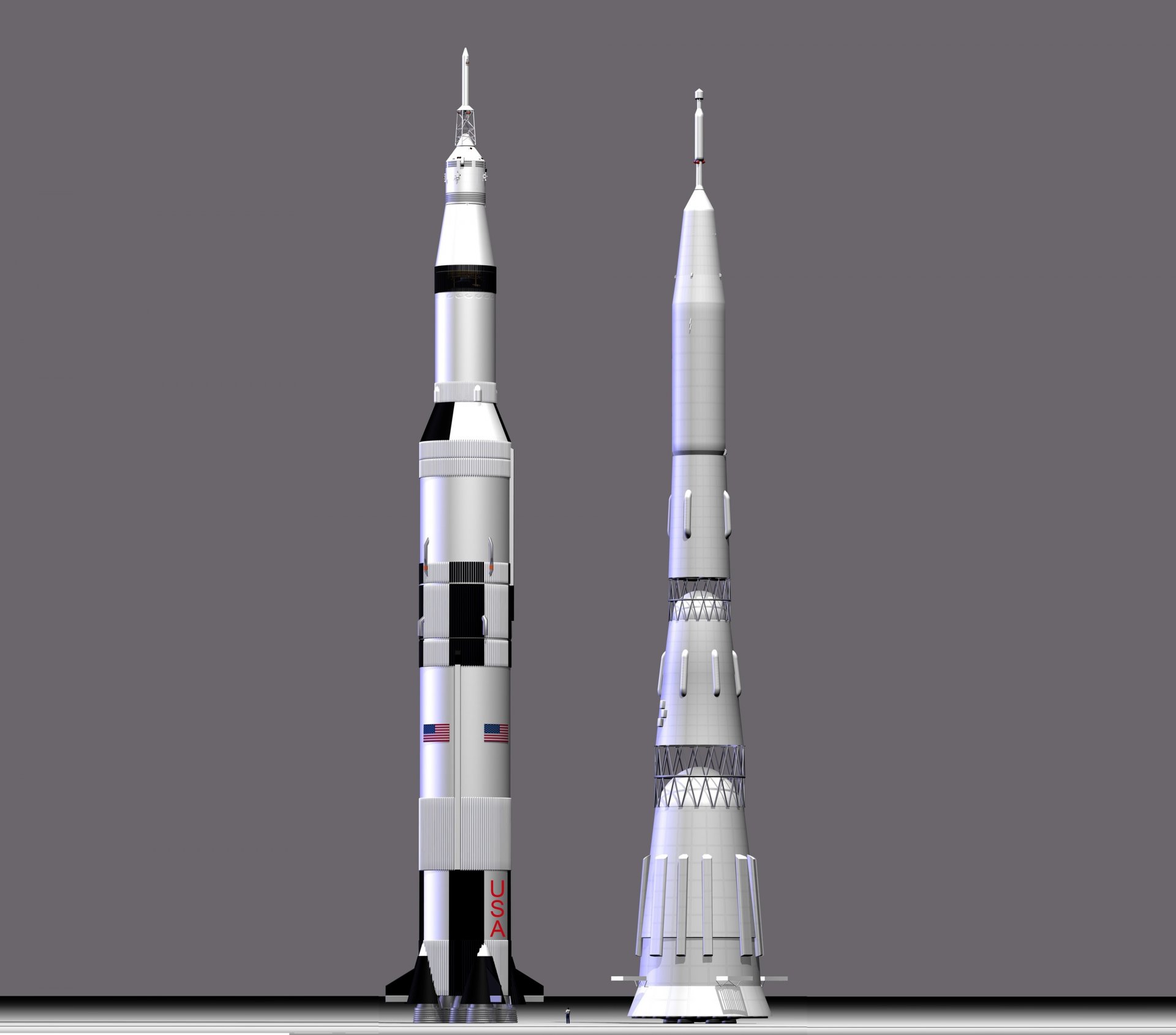 launch vehicle h1 ussr russia saturn usa comparison man gray background project moon launch vehicle n1 soviet union saturn design