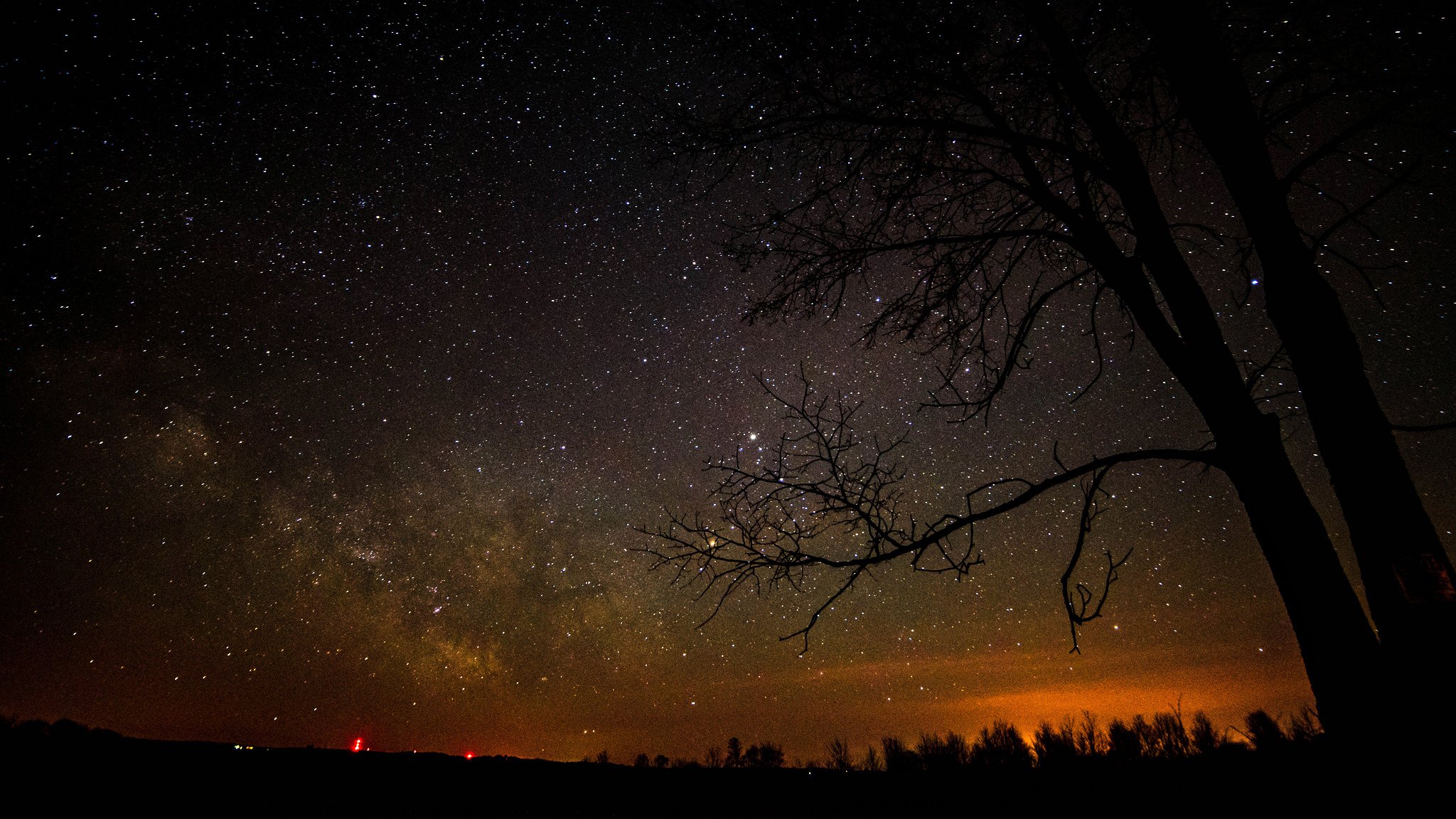 spazio stelle notte spazio via lattea alberi sagome