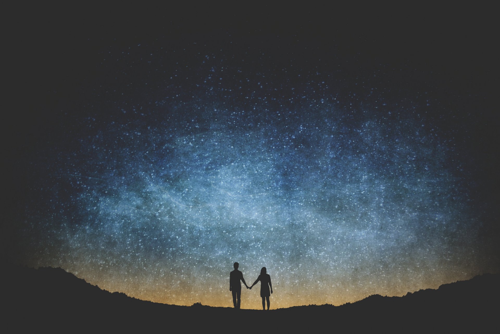 milky way space the pair men a woman silhouette star mystery