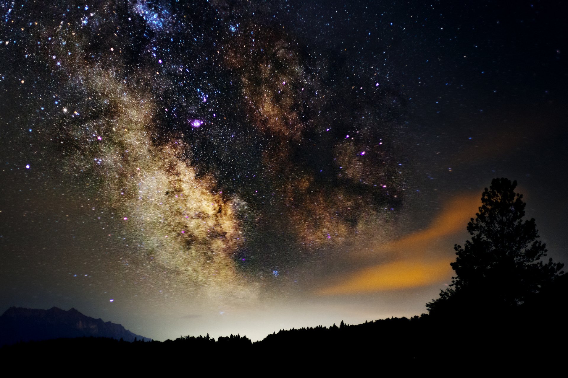 espacio estrellas noche espacio vía láctea siluetas