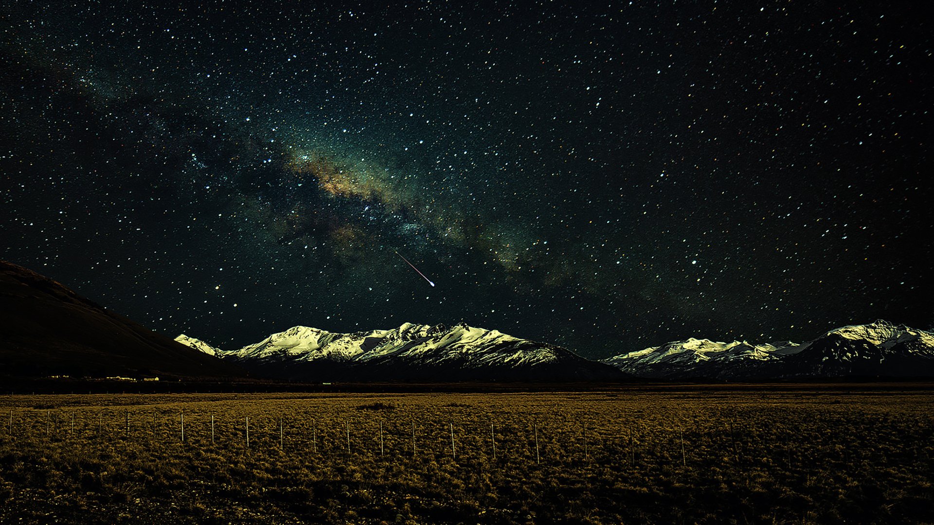 voie lactée espace montagnes champs clôture neige étoiles mystères