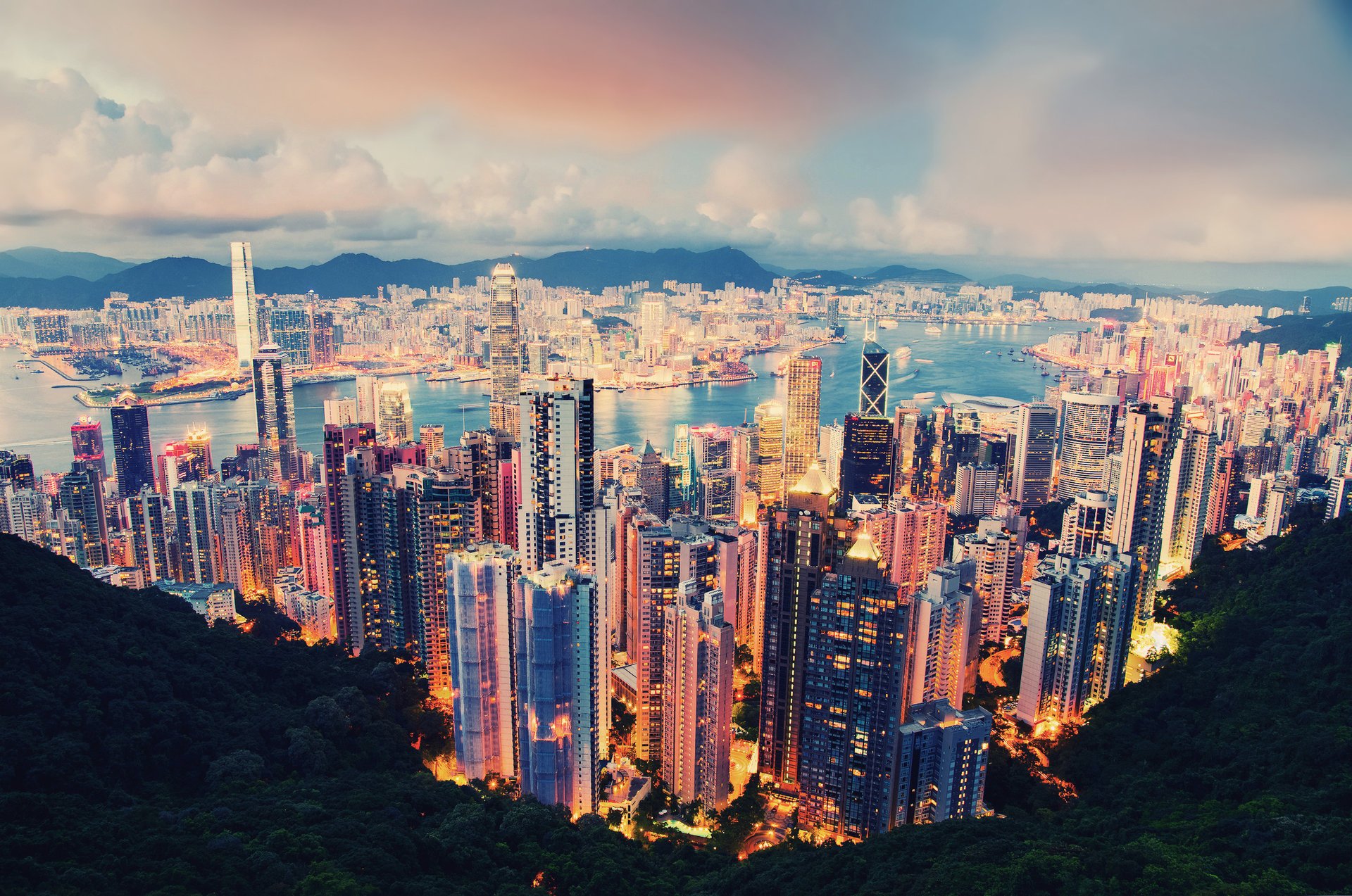 hong kong stadt abend gong kong lichter wolken