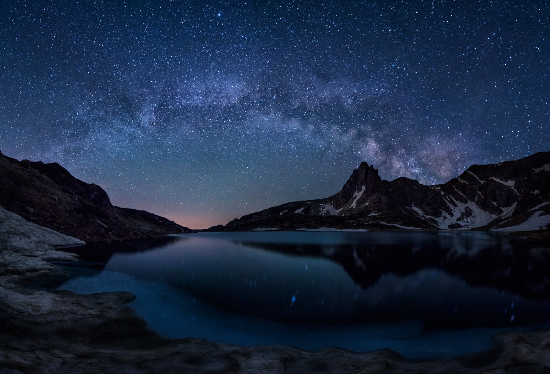 milky way bulgaria haramiata bliznaka lake seven rila lakes rila mountain rila national park mirror reflection star mystery