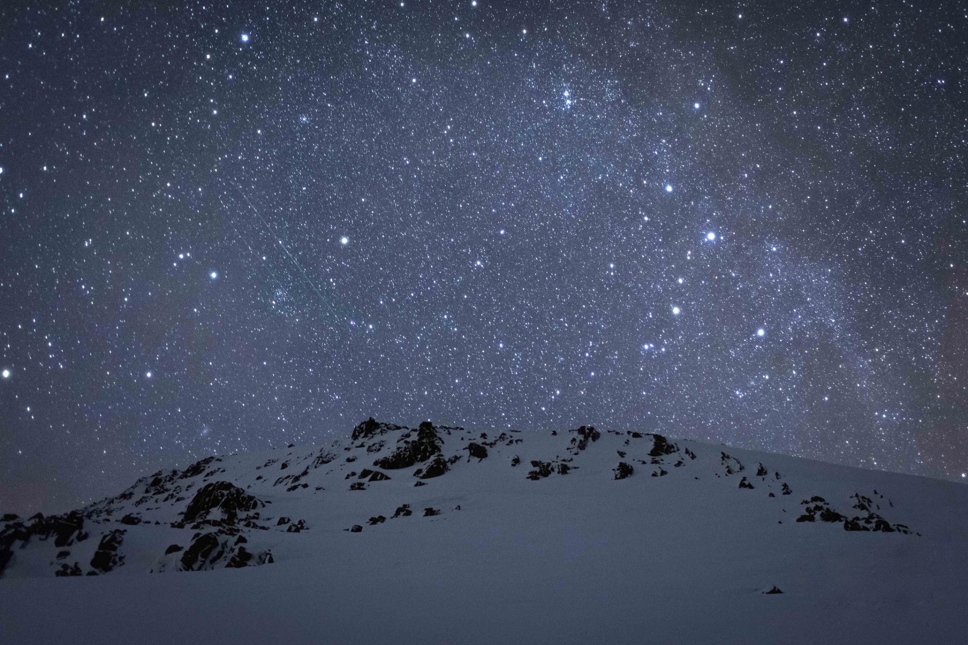 milky way space mountain snow winter star mystery