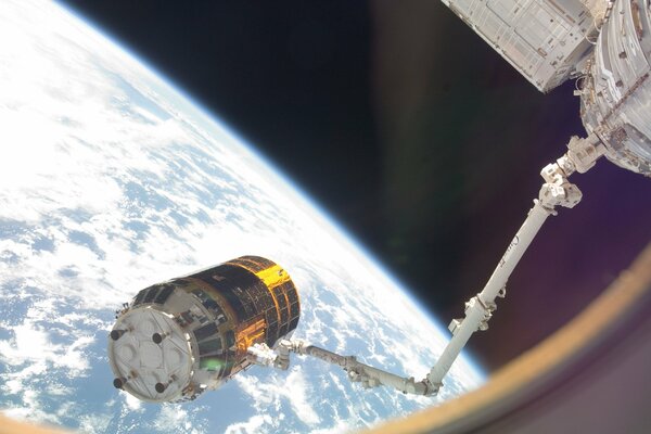 The ISS satellite in outer space