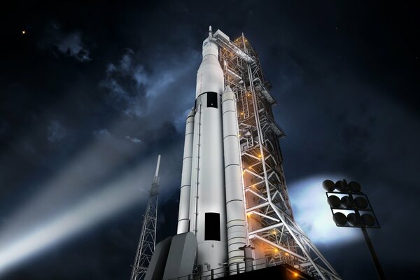 A space rocket on the launch pad