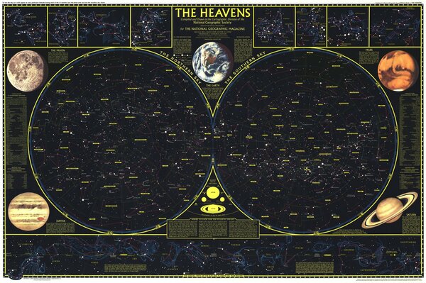 Kosmische Karte mit Sternbildern und Planeten