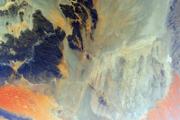 Volcanic eruption view from space