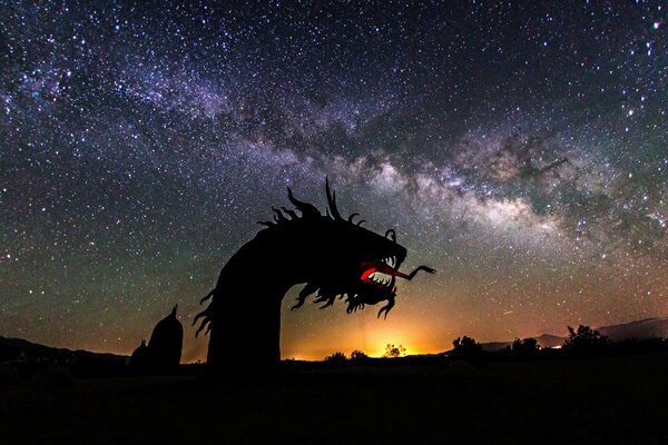 Ombre du dragon sur fond de ciel étoilé