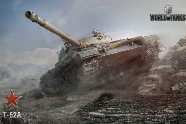 Ein Panzer aus dem Spiel world of Tanks reitet auf dem Boden