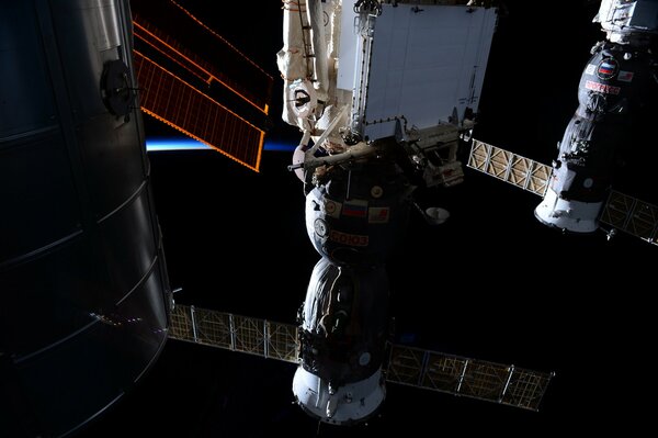 Soyuz spacecraft with solar-powered wings