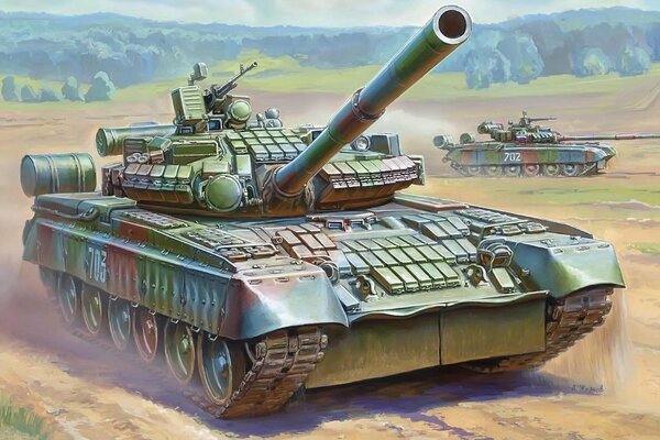 T-80bv main battle tank with raised cannon