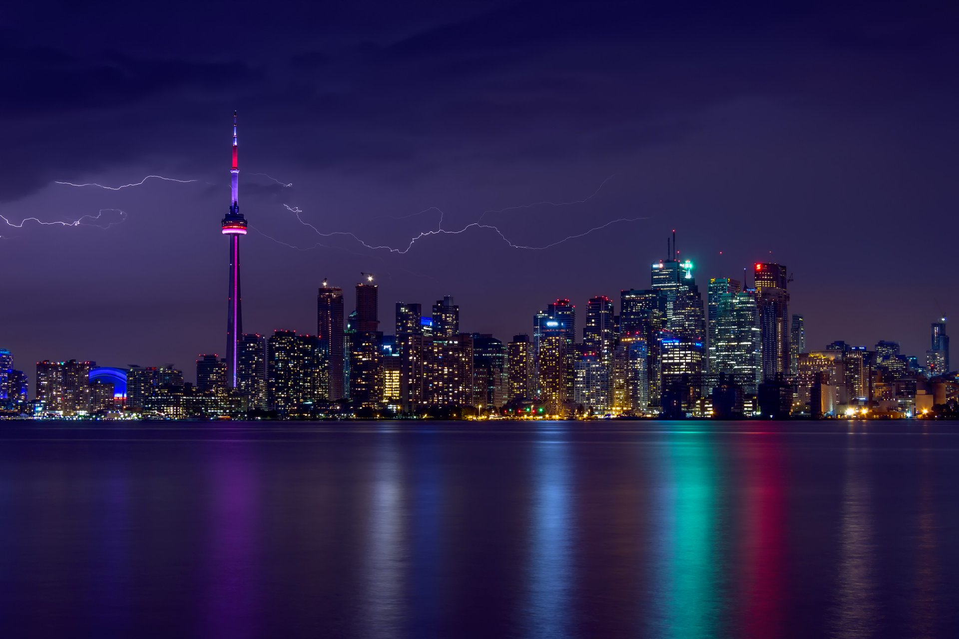 canada ontario toronto evening lightning thunderstorm sky houses lights lights backlight