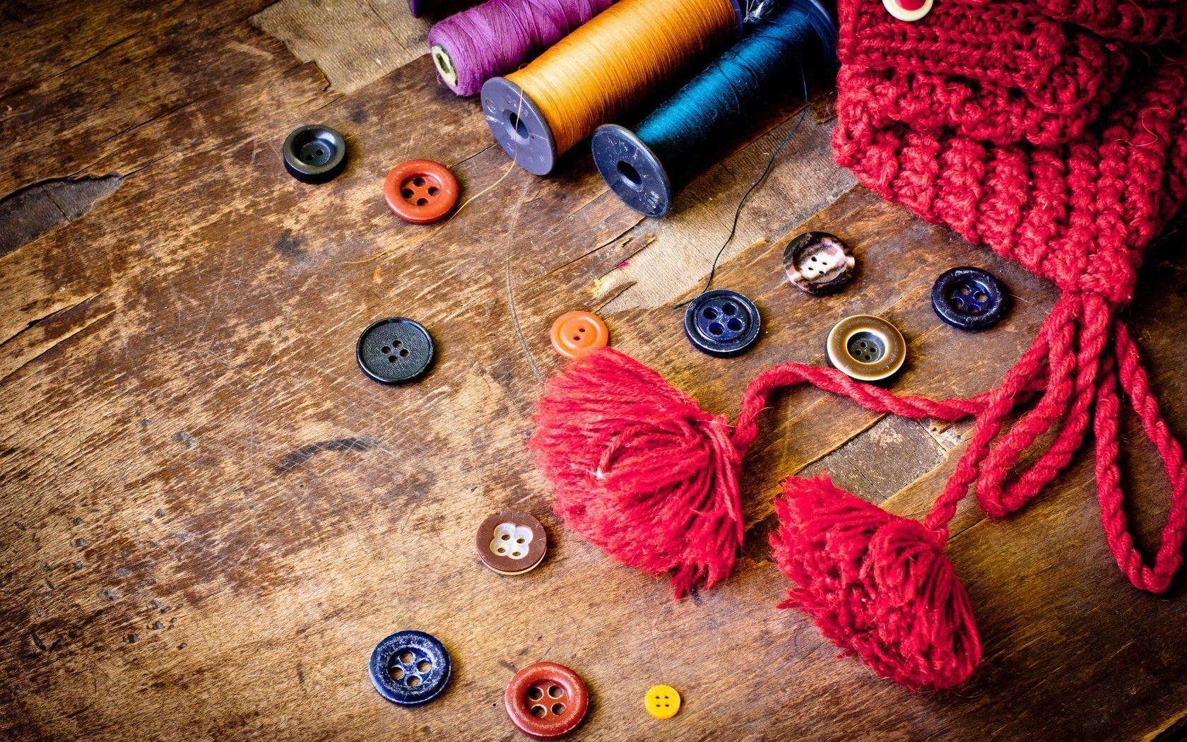 buttons thread table hat old