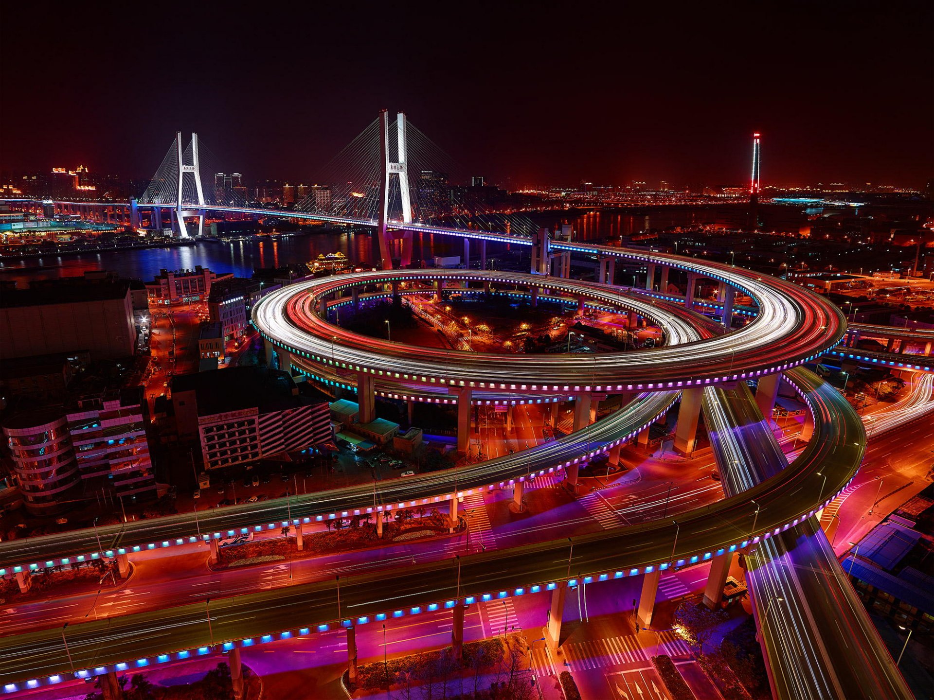 cina città shanghai ponte ponte di nanpu notte luci esposizione
