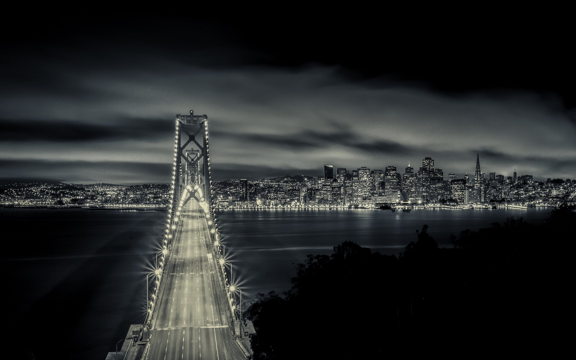 san francisco bay bridge california puente luces noche