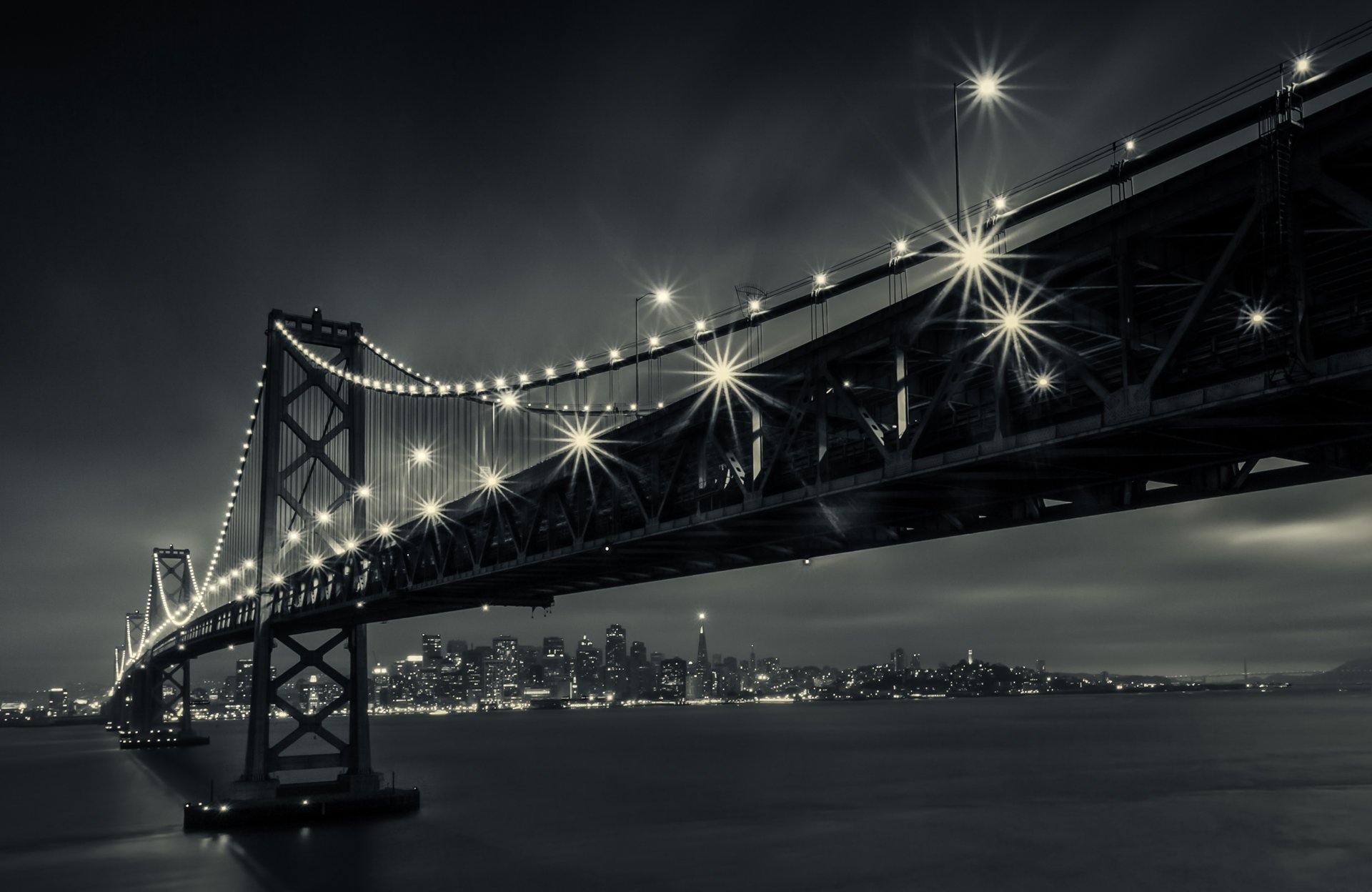 san francisco bay bridge californie ville pont lumières nuit