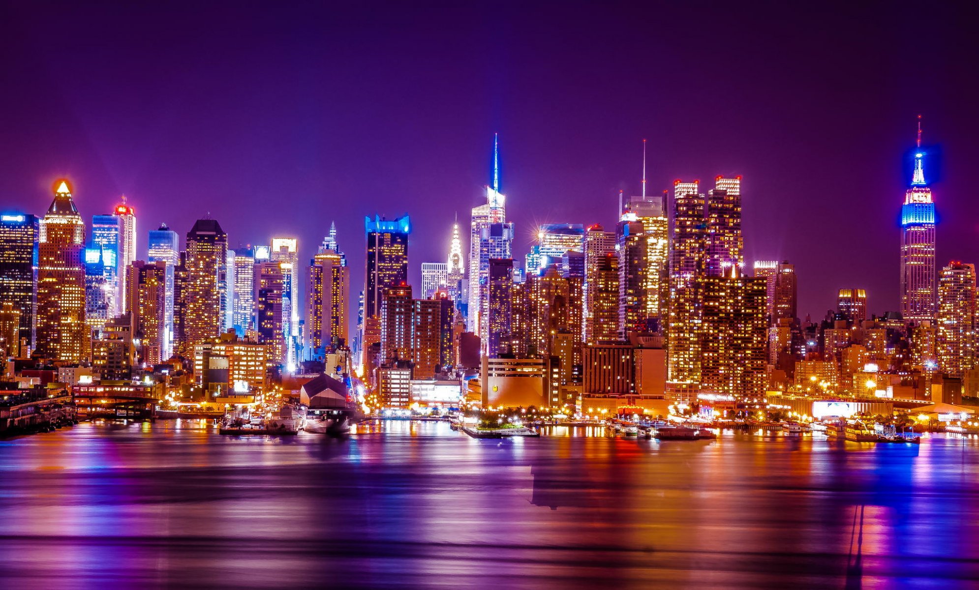 fiume hudson new york wtc skyline della città orizzonte notte città panorama grattacieli luci