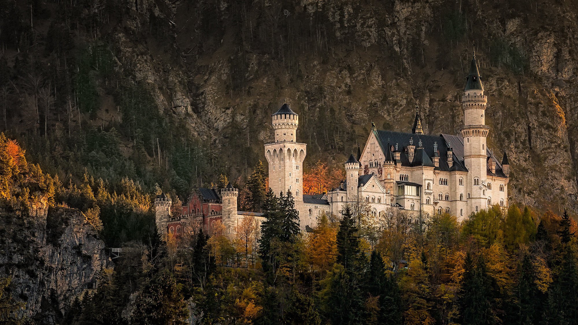 germania baviera sudoccidentale castello di neuschwanstein rocce foresta autunno novembre
