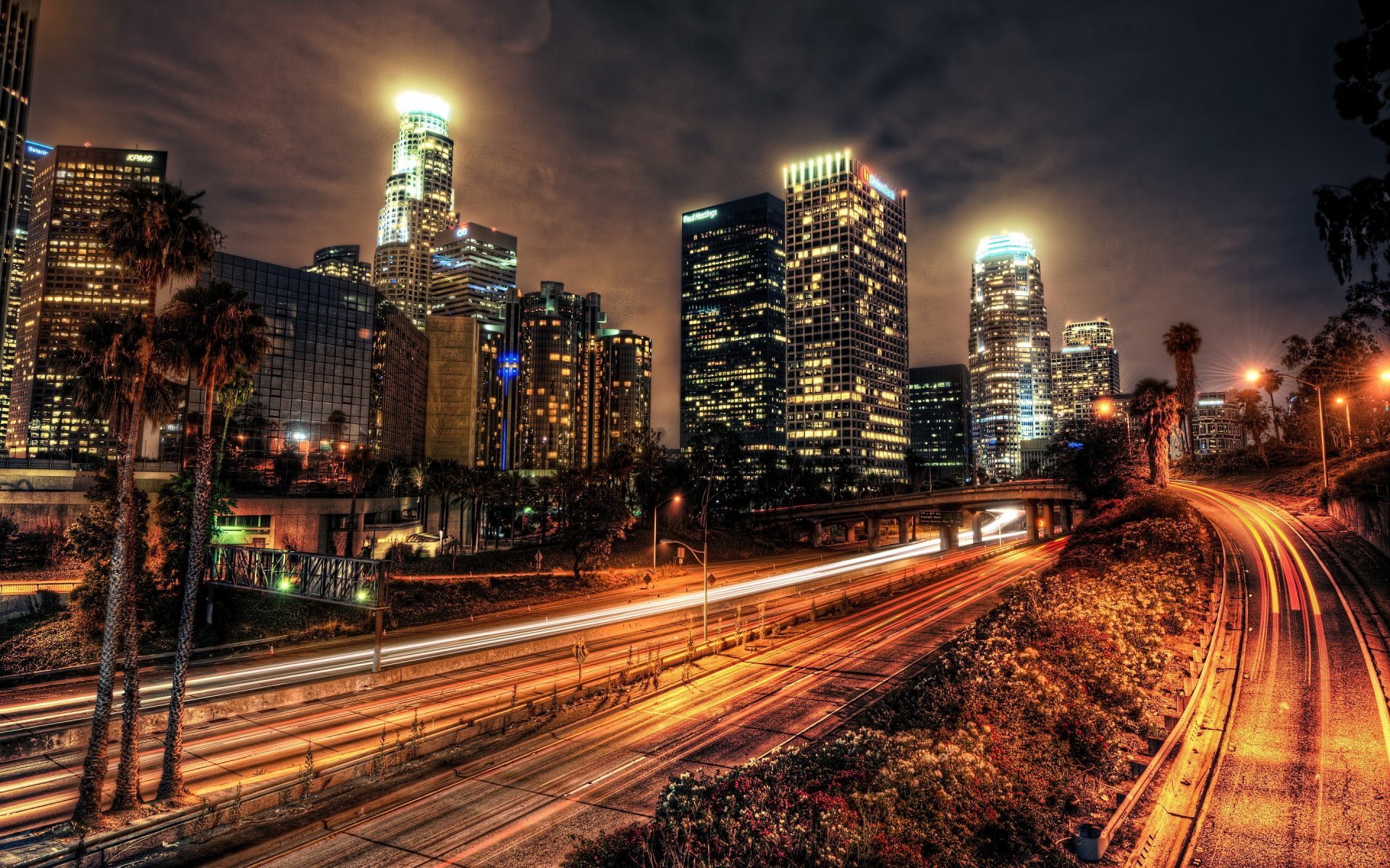 los angeles los angeles noc wieżowce domy drogi