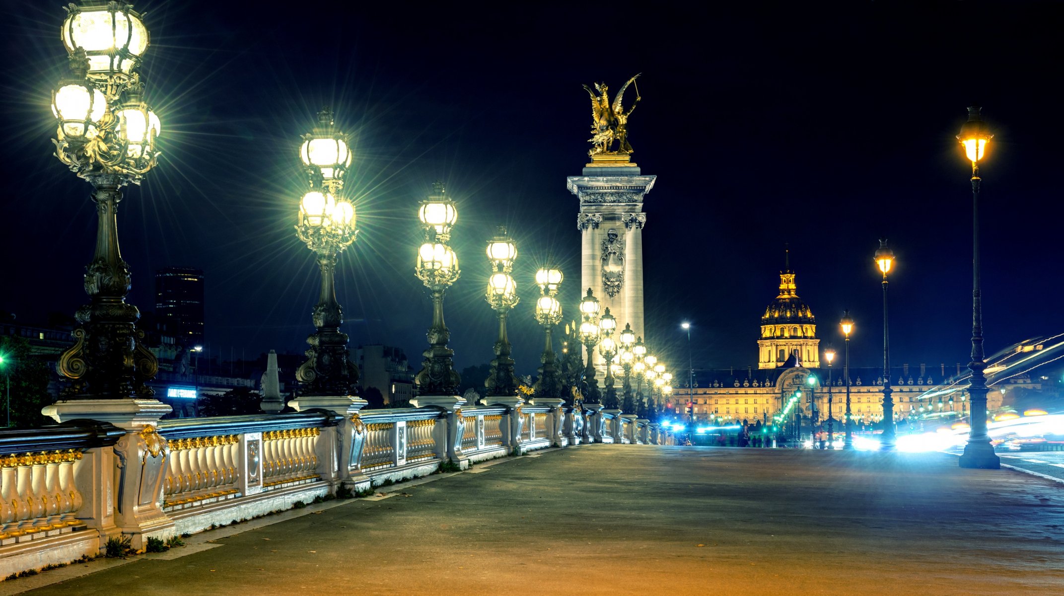 paris france alexander iii bridge city night lanterns lights lighting people buildings architecture