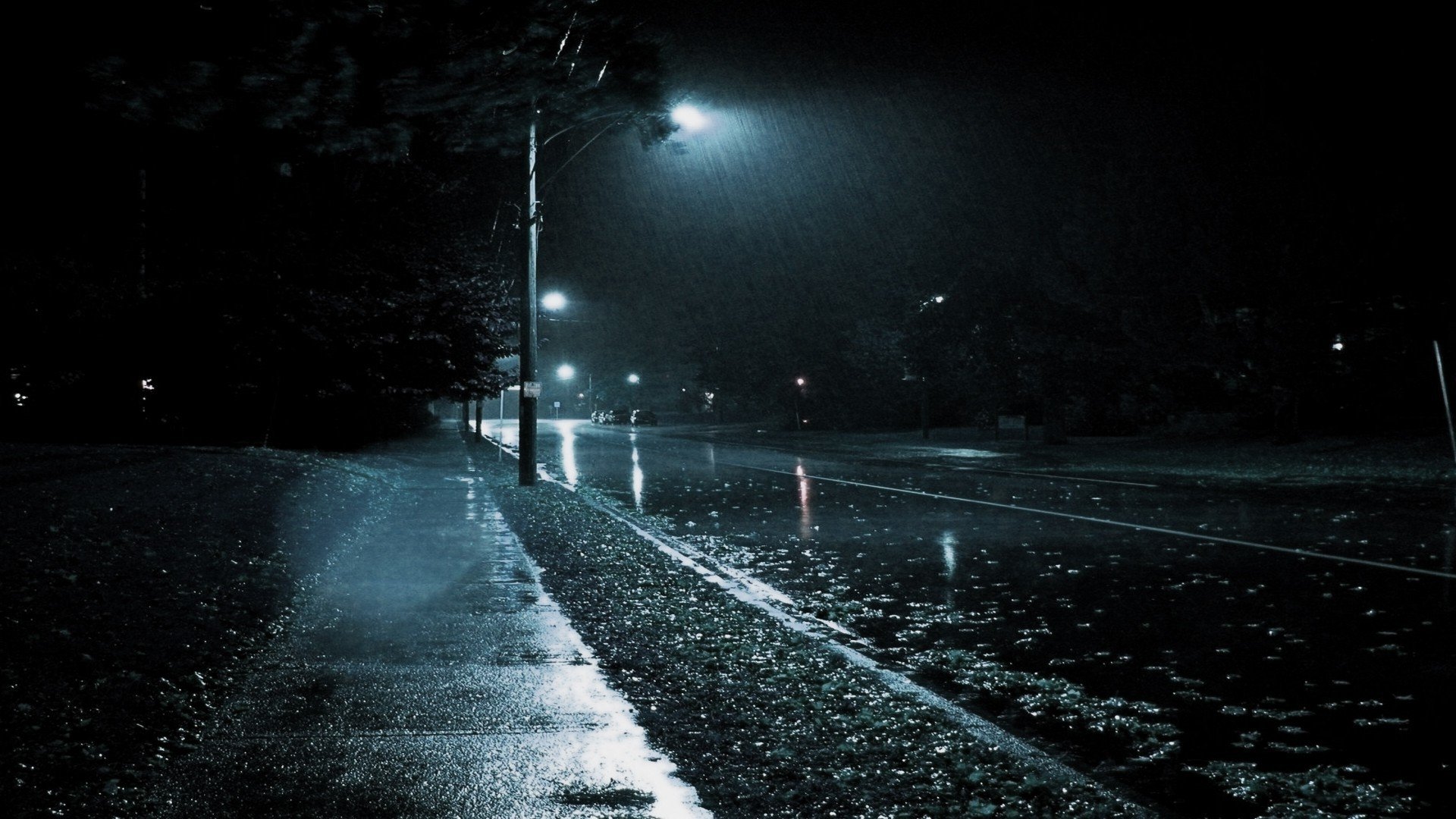 town rain black and white noir