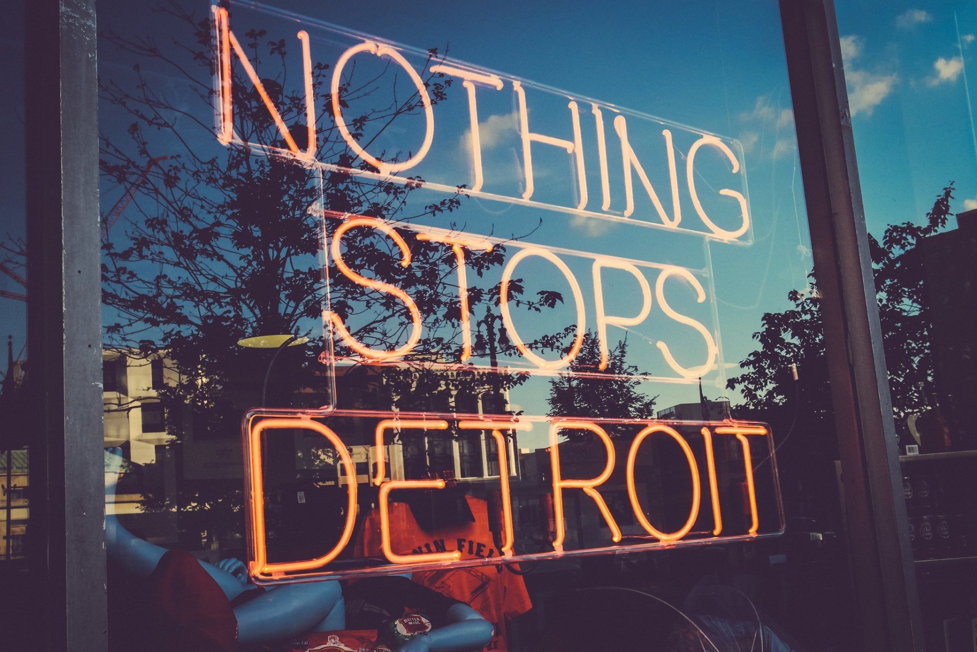 usa detroit shop showcase reflection