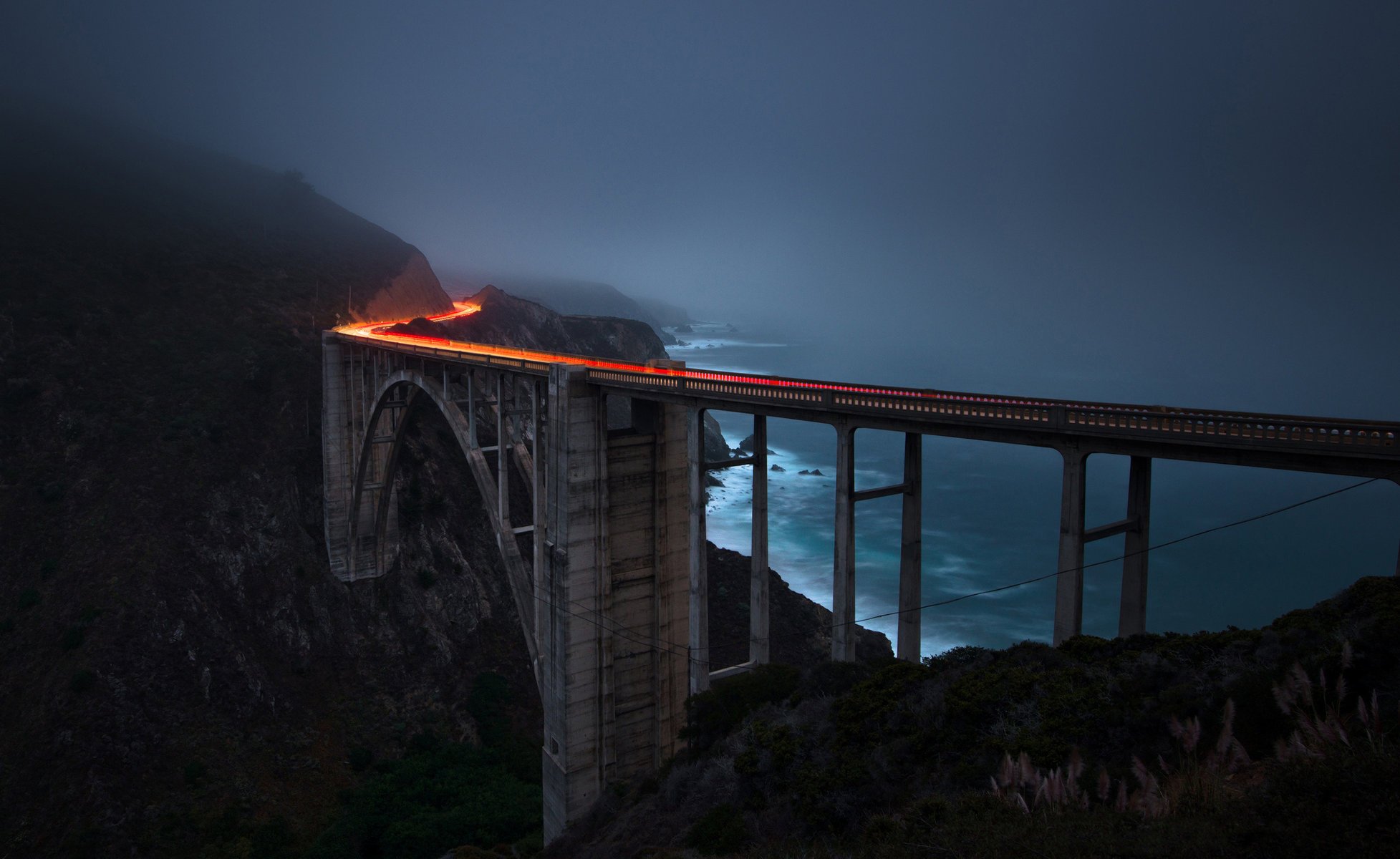 road bridge lights light excerpt shore the darkne